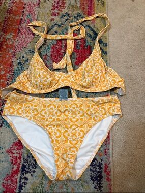 Shade & Shore Yellow Floral Tile Two-Piece Bikini